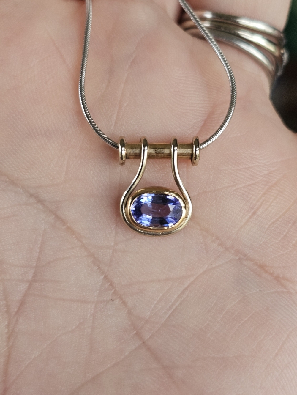 14k tanzanite necklace! White gold snake chain and the pendant is yellow gold. T - Picture 9 of 12
